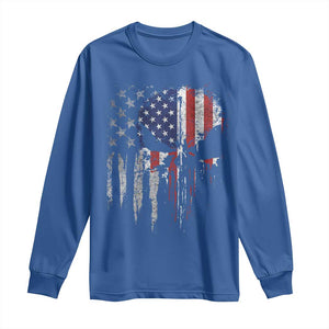 Funny 4th Of July Vintage American Flag Skull Skeleton Long Sleeve Shirt TS11 Royal Blue Print Your Wear