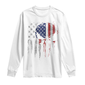 Funny 4th Of July Vintage American Flag Skull Skeleton Long Sleeve Shirt TS11 White Print Your Wear