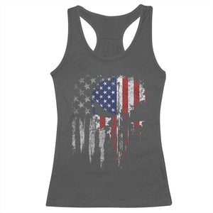 Funny 4th Of July Vintage American Flag Skull Skeleton Racerback Tank Top TS11 Dark Heather Print Your Wear