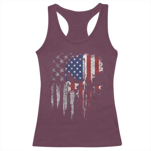 Funny 4th Of July Vintage American Flag Skull Skeleton Racerback Tank Top TS11 Maroon Print Your Wear