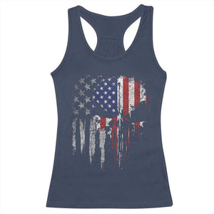 Funny 4th Of July Vintage American Flag Skull Skeleton Racerback Tank Top TS11 Navy Print Your Wear