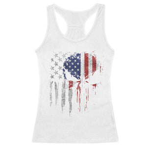 Funny 4th Of July Vintage American Flag Skull Skeleton Racerback Tank Top TS11 White Print Your Wear