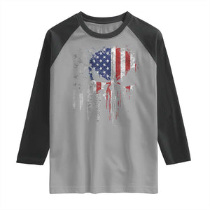 Funny 4th Of July Vintage American Flag Skull Skeleton Raglan Shirt TS11 Sport Gray Black Print Your Wear