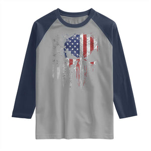Funny 4th Of July Vintage American Flag Skull Skeleton Raglan Shirt TS11 Sport Gray Navy Print Your Wear