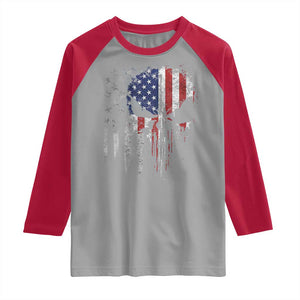Funny 4th Of July Vintage American Flag Skull Skeleton Raglan Shirt TS11 Sport Gray Red Print Your Wear