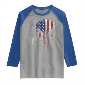 Funny 4th Of July Vintage American Flag Skull Skeleton Raglan Shirt TS11 Sport Gray Royal Print Your Wear