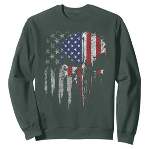 Funny 4th Of July Vintage American Flag Skull Skeleton Sweatshirt TS11 Dark Forest Green Print Your Wear
