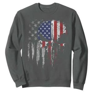 Funny 4th Of July Vintage American Flag Skull Skeleton Sweatshirt TS11 Dark Heather Print Your Wear