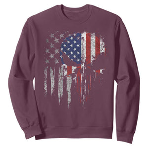 Funny 4th Of July Vintage American Flag Skull Skeleton Sweatshirt TS11 Maroon Print Your Wear
