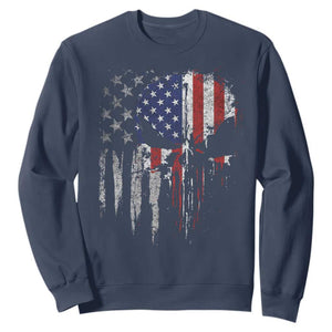 Funny 4th Of July Vintage American Flag Skull Skeleton Sweatshirt TS11 Navy Print Your Wear