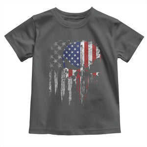 Funny 4th Of July Vintage American Flag Skull Skeleton Toddler T Shirt TS11 Dark Heather Print Your Wear