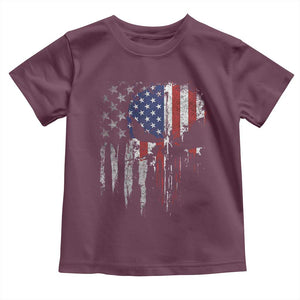 Funny 4th Of July Vintage American Flag Skull Skeleton Toddler T Shirt TS11 Maroon Print Your Wear