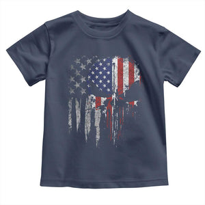 Funny 4th Of July Vintage American Flag Skull Skeleton Toddler T Shirt TS11 Navy Print Your Wear