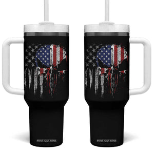 Funny 4th Of July Vintage American Flag Skull Skeleton Tumbler With Handle TS11 One Size: 40 oz Black Print Your Wear