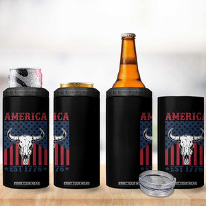 Funny 4th Of July Western 4 in 1 Can Cooler Tumbler America EST 1776 Long Horn Skull TS11 Print Your Wear