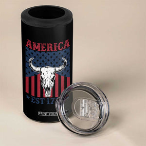 Funny 4th Of July Western 4 in 1 Can Cooler Tumbler America EST 1776 Long Horn Skull TS11 Print Your Wear