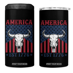 Funny 4th Of July Western 4 in 1 Can Cooler Tumbler America EST 1776 Long Horn Skull TS11 One Size: 16 oz Black Print Your Wear