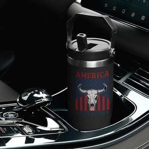 Funny 4th Of July Western Flip Straw Tumbler America EST 1776 Long Horn Skull TS11 Print Your Wear