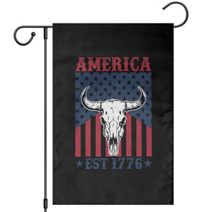 Funny 4th Of July Western Garden Flag America EST 1776 Long Horn Skull TS11 Black Print Your Wear