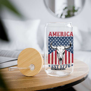 Funny 4th Of July Western Glass Can America EST 1776 Long Horn Skull TS11 Print Your Wear