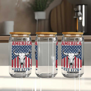 Funny 4th Of July Western Glass Can America EST 1776 Long Horn Skull TS11 Print Your Wear