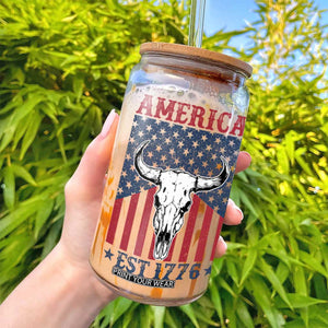 Funny 4th Of July Western Glass Can America EST 1776 Long Horn Skull TS11 Print Your Wear