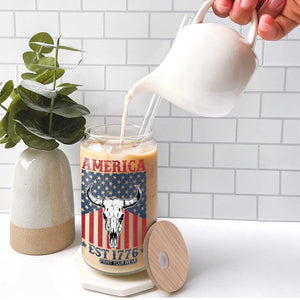 Funny 4th Of July Western Glass Can America EST 1776 Long Horn Skull TS11 Print Your Wear
