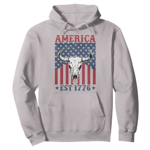 Funny 4th Of July Western Hoodie America EST 1776 Long Horn Skull TS11 Ice Gray Print Your Wear