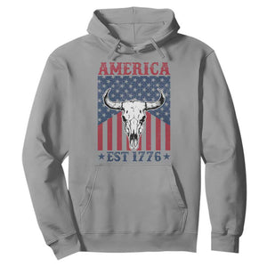 Funny 4th Of July Western Hoodie America EST 1776 Long Horn Skull TS11 Sport Gray Print Your Wear