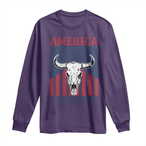 Funny 4th Of July Western Long Sleeve Shirt America EST 1776 Long Horn Skull TS11 Purple Print Your Wear