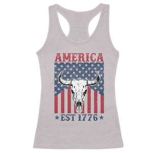 Funny 4th Of July Western Racerback Tank Top America EST 1776 Long Horn Skull TS11 Ice Gray Print Your Wear