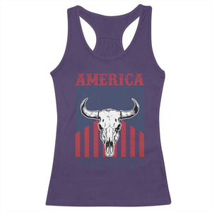 Funny 4th Of July Western Racerback Tank Top America EST 1776 Long Horn Skull TS11 Purple Print Your Wear
