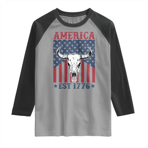 Funny 4th Of July Western Raglan Shirt America EST 1776 Long Horn Skull TS11 Sport Gray Black Print Your Wear