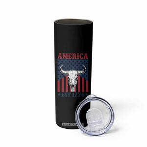 Funny 4th Of July Western Skinny Tumbler America EST 1776 Long Horn Skull TS11 Print Your Wear