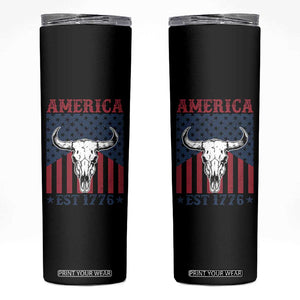 Funny 4th Of July Western Skinny Tumbler America EST 1776 Long Horn Skull TS11 Black Print Your Wear