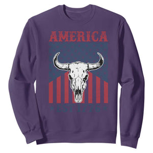 Funny 4th Of July Western Sweatshirt America EST 1776 Long Horn Skull TS11 Purple Print Your Wear