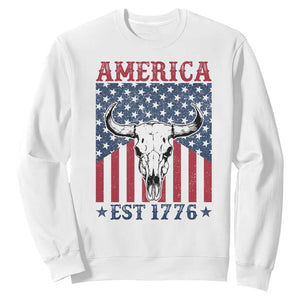 Funny 4th Of July Western Sweatshirt America EST 1776 Long Horn Skull TS11 White Print Your Wear