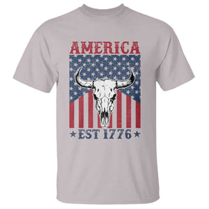 Funny 4th Of July Western T Shirt America EST 1776 Long Horn Skull TS11 Ice Gray Print Your Wear