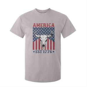 Funny 4th Of July Western T Shirt For Kid America EST 1776 Long Horn Skull TS11 Ice Gray Print Your Wear