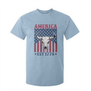 Funny 4th Of July Western T Shirt For Kid America EST 1776 Long Horn Skull TS11 Light Blue Print Your Wear