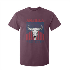 Funny 4th Of July Western T Shirt For Kid America EST 1776 Long Horn Skull TS11 Maroon Print Your Wear