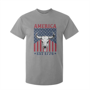 Funny 4th Of July Western T Shirt For Kid America EST 1776 Long Horn Skull TS11 Sport Gray Print Your Wear