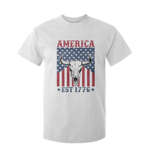 Funny 4th Of July Western T Shirt For Kid America EST 1776 Long Horn Skull TS11 White Print Your Wear