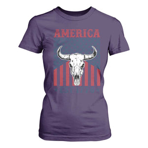 Funny 4th Of July Western T Shirt For Women America EST 1776 Long Horn Skull TS11 Purple Print Your Wear