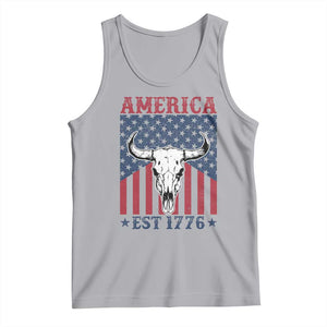 Funny 4th Of July Western Tank Top America EST 1776 Long Horn Skull TS11 Athletic Heather Print Your Wear