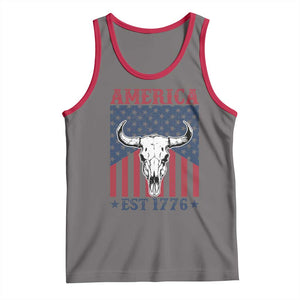 Funny 4th Of July Western Tank Top America EST 1776 Long Horn Skull TS11 Deep Heather Red Print Your Wear