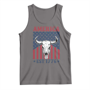 Funny 4th Of July Western Tank Top America EST 1776 Long Horn Skull TS11 Deep Heather Print Your Wear