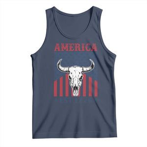 Funny 4th Of July Western Tank Top America EST 1776 Long Horn Skull TS11 Navy Print Your Wear