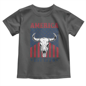 Funny 4th Of July Western Toddler T Shirt America EST 1776 Long Horn Skull TS11 Dark Heather Print Your Wear