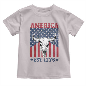 Funny 4th Of July Western Toddler T Shirt America EST 1776 Long Horn Skull TS11 Ice Gray Print Your Wear